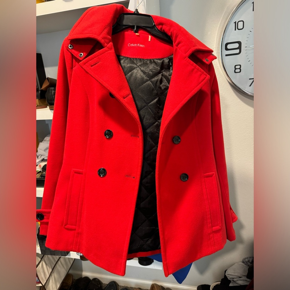Red wool Calvin Klein pea coat